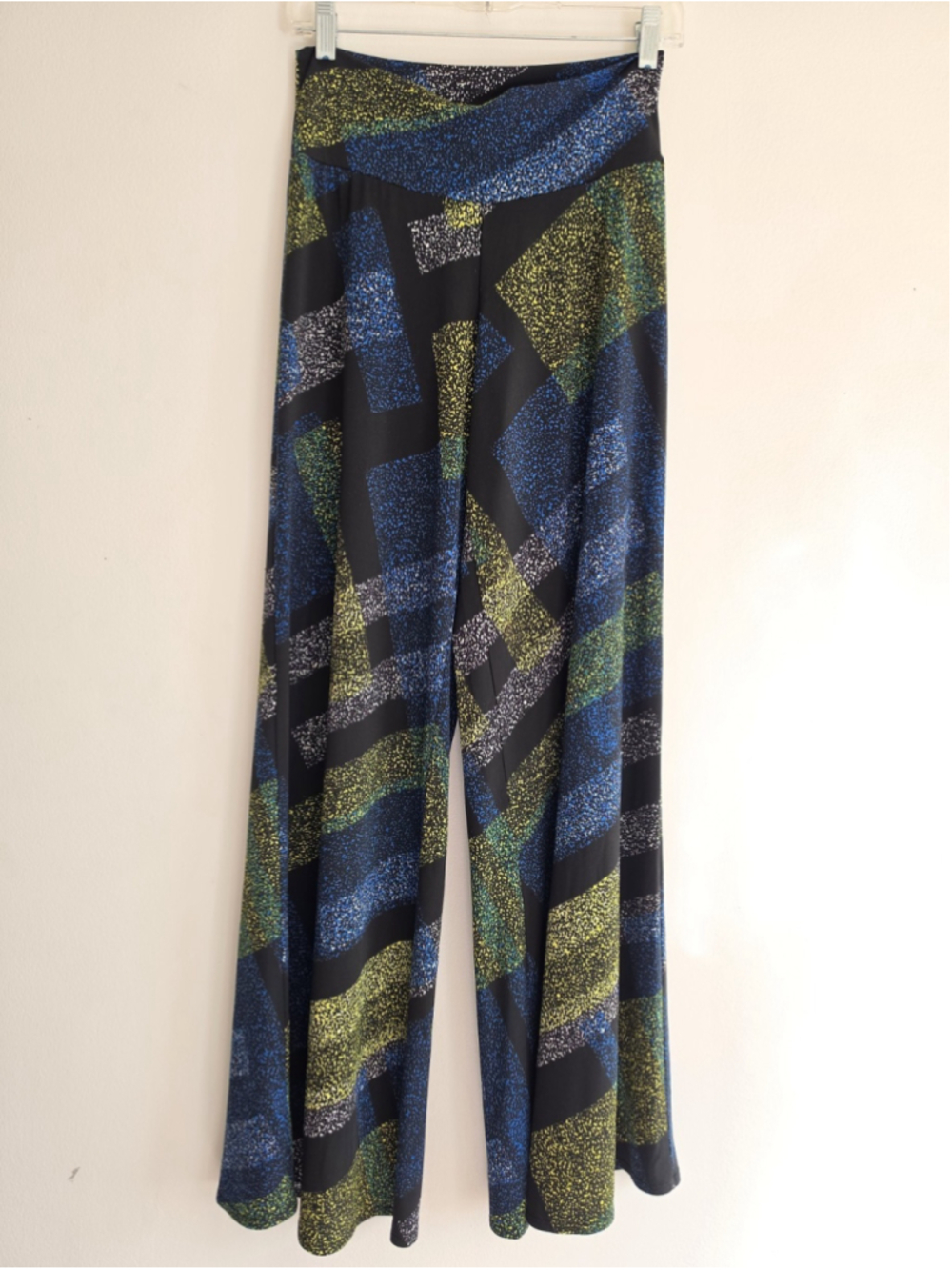 Clara Sunwoo Wide Leg Palazzo Pants S Abstract Geometric Print Blue Black Yellow